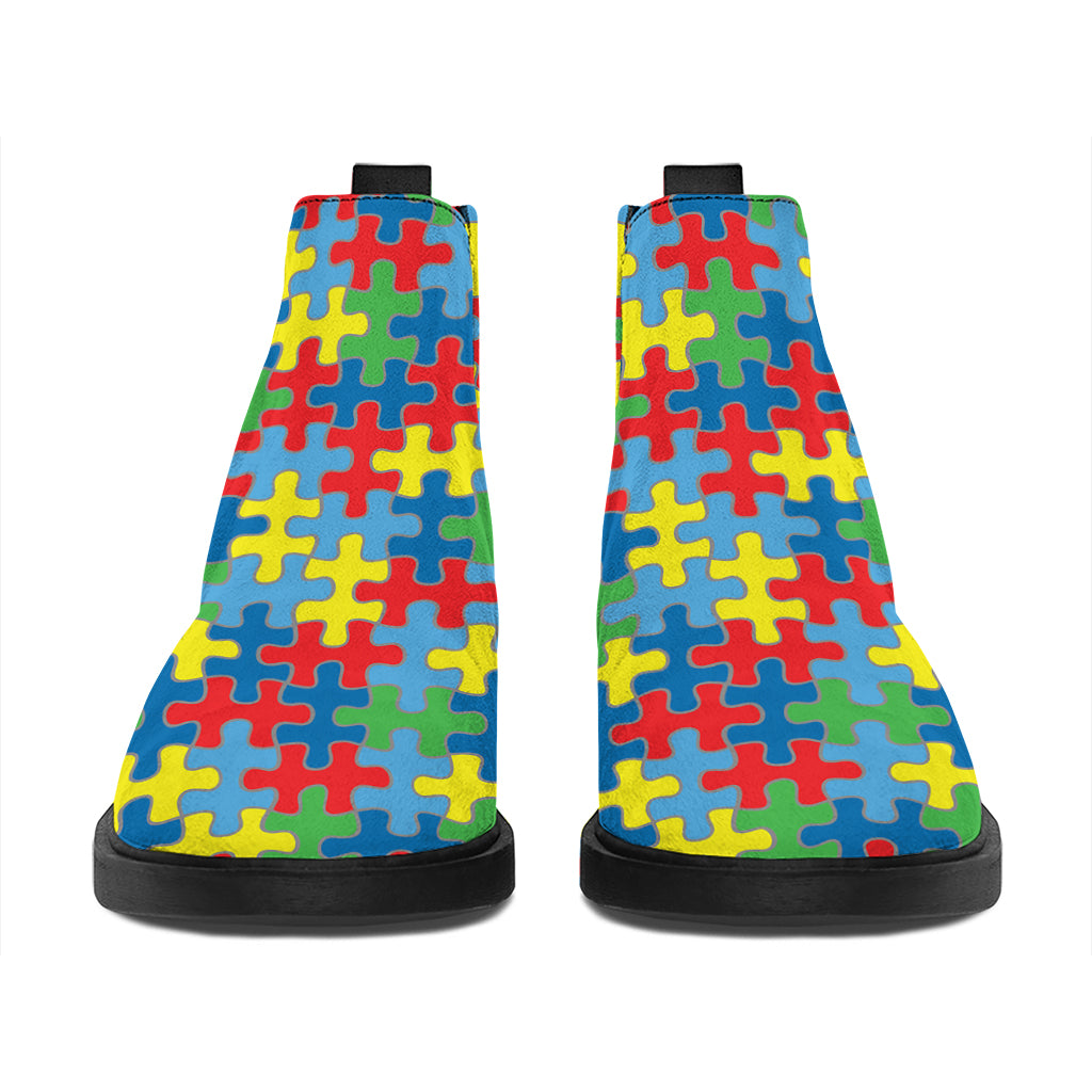 Autism Awareness Jigsaw Print Flat Ankle Boots