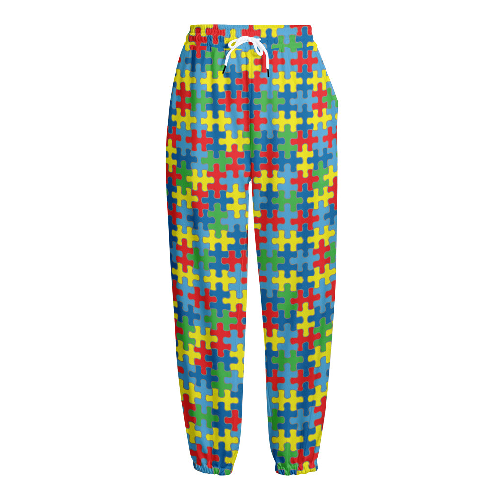 Autism Awareness Jigsaw Print Fleece Lined Knit Pants