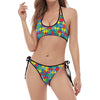 Autism Awareness Jigsaw Print Halter Scoop Tie Side Bikini