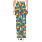 Autism Awareness Jigsaw Print High Slit Maxi Skirt