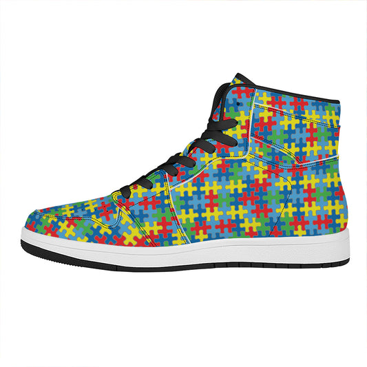 Autism Awareness Jigsaw Print High Top Leather Sneakers