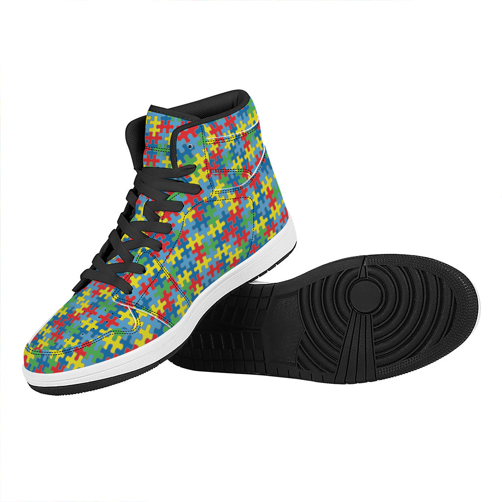 Autism Awareness Jigsaw Print High Top Leather Sneakers