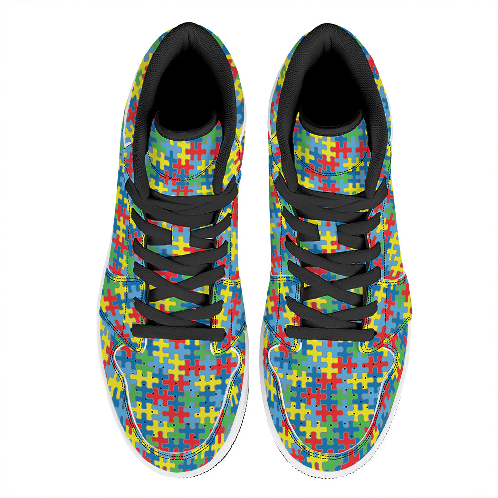 Autism Awareness Jigsaw Print High Top Leather Sneakers