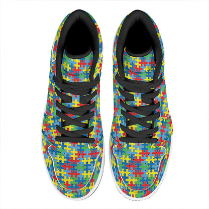 Autism Awareness Jigsaw Print High Top Leather Sneakers