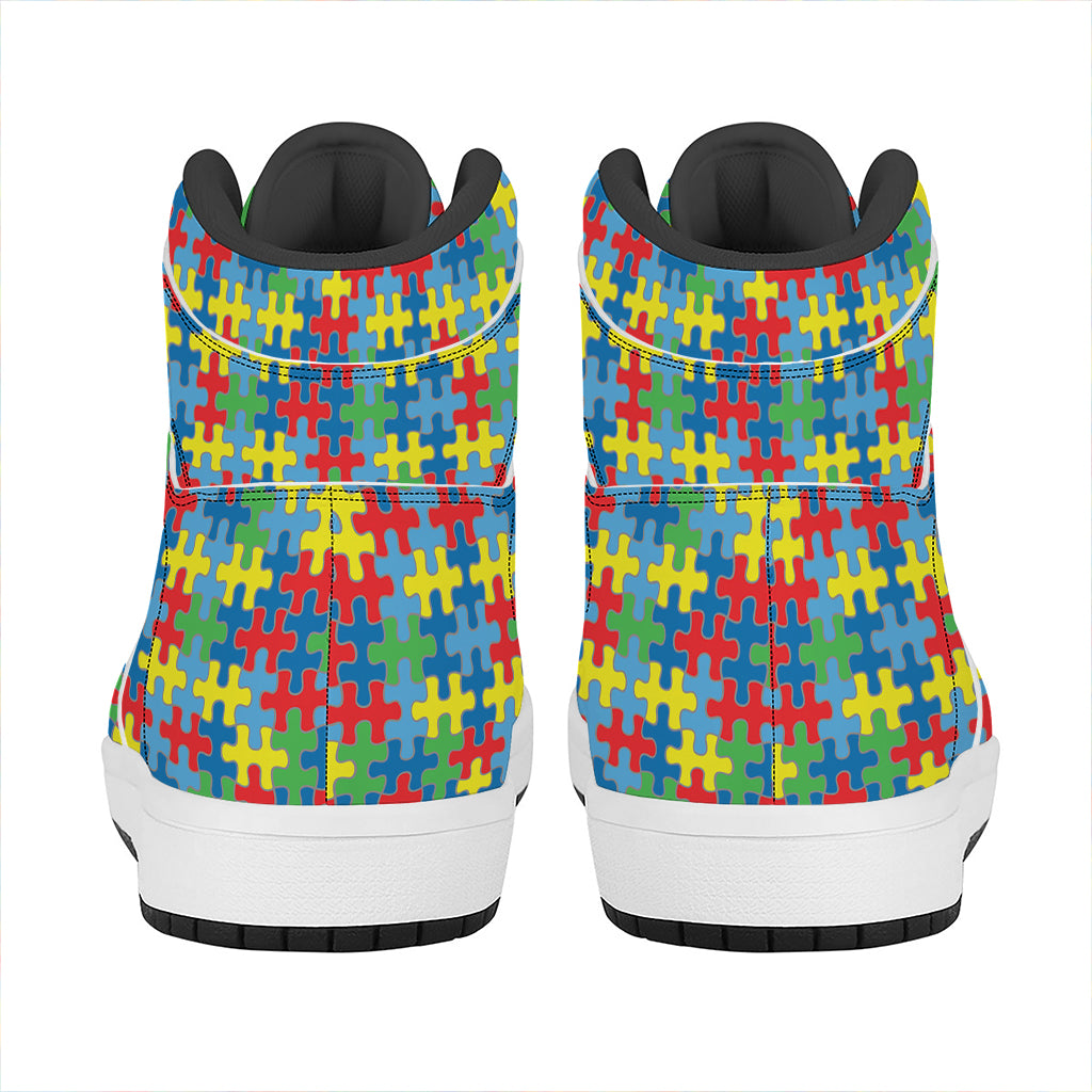 Autism Awareness Jigsaw Print High Top Leather Sneakers