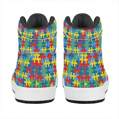 Autism Awareness Jigsaw Print High Top Leather Sneakers