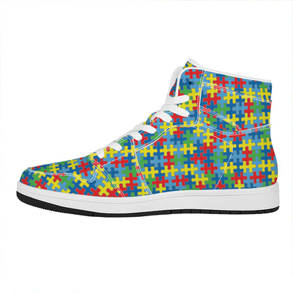 Autism Awareness Jigsaw Print High Top Leather Sneakers
