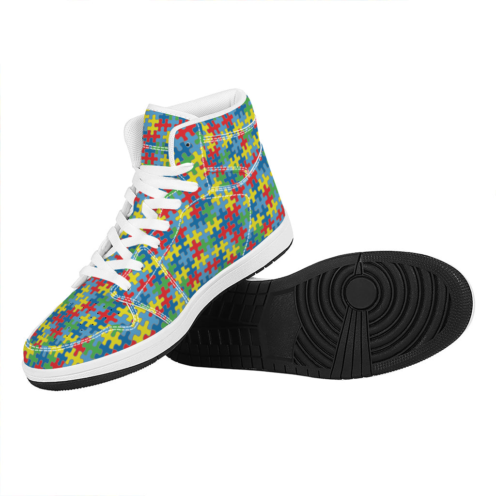 Autism Awareness Jigsaw Print High Top Leather Sneakers