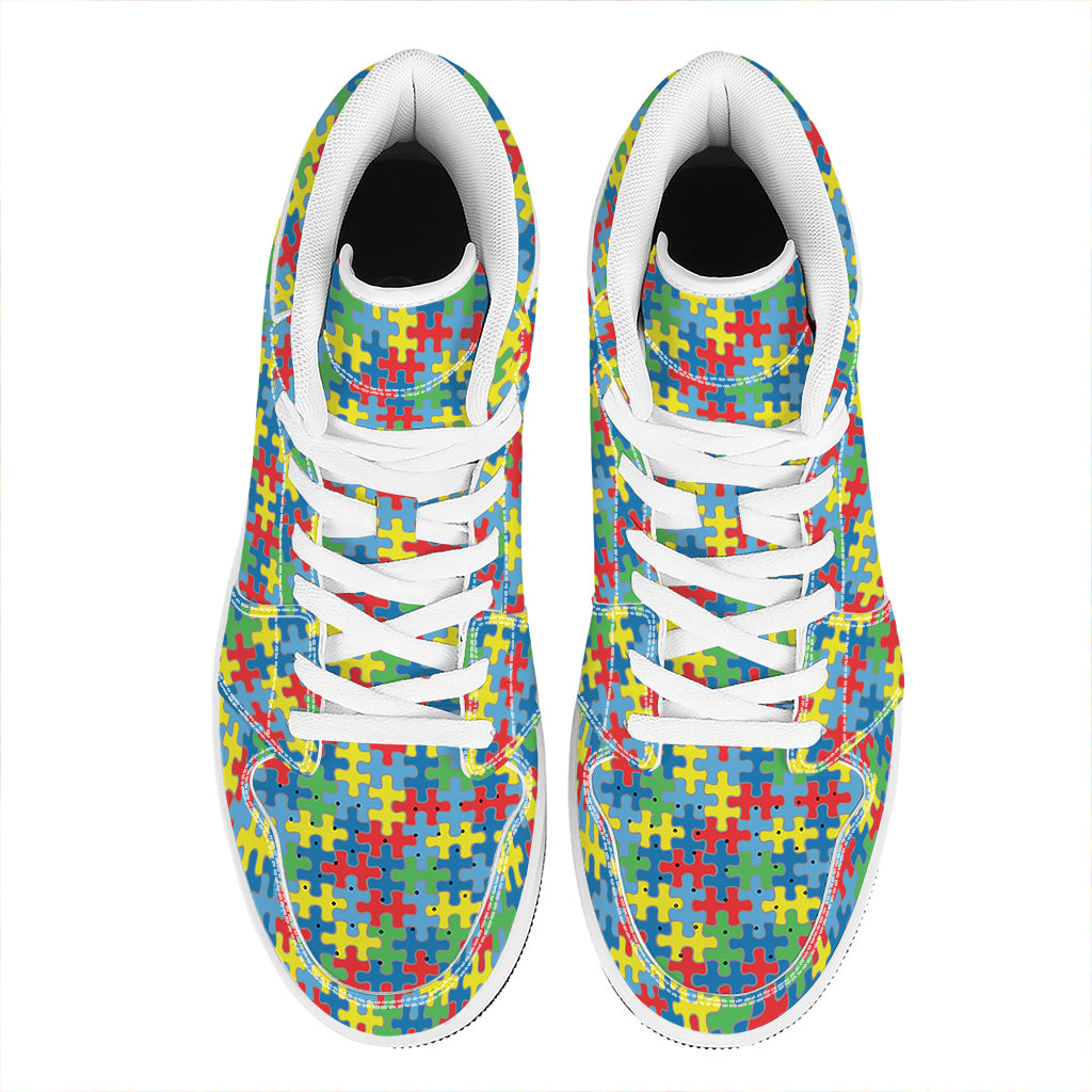 Autism Awareness Jigsaw Print High Top Leather Sneakers