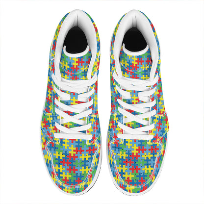 Autism Awareness Jigsaw Print High Top Leather Sneakers