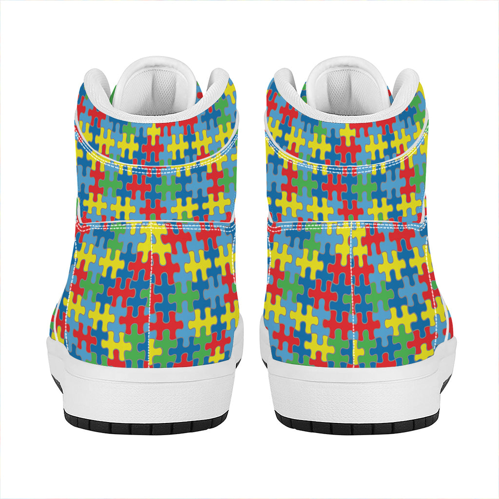 Autism Awareness Jigsaw Print High Top Leather Sneakers