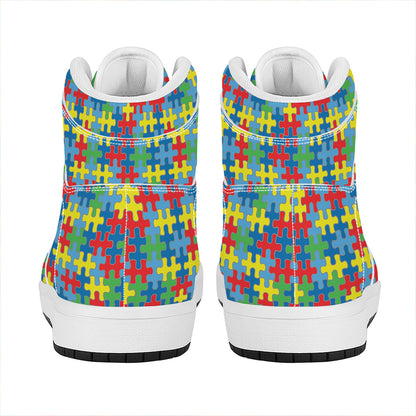 Autism Awareness Jigsaw Print High Top Leather Sneakers
