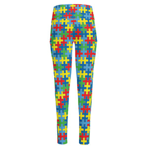 Autism Awareness Jigsaw Print High-Waisted Pocket Leggings