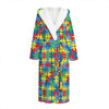 Autism Awareness Jigsaw Print Hooded Bathrobe