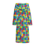 Autism Awareness Jigsaw Print Hooded Bathrobe