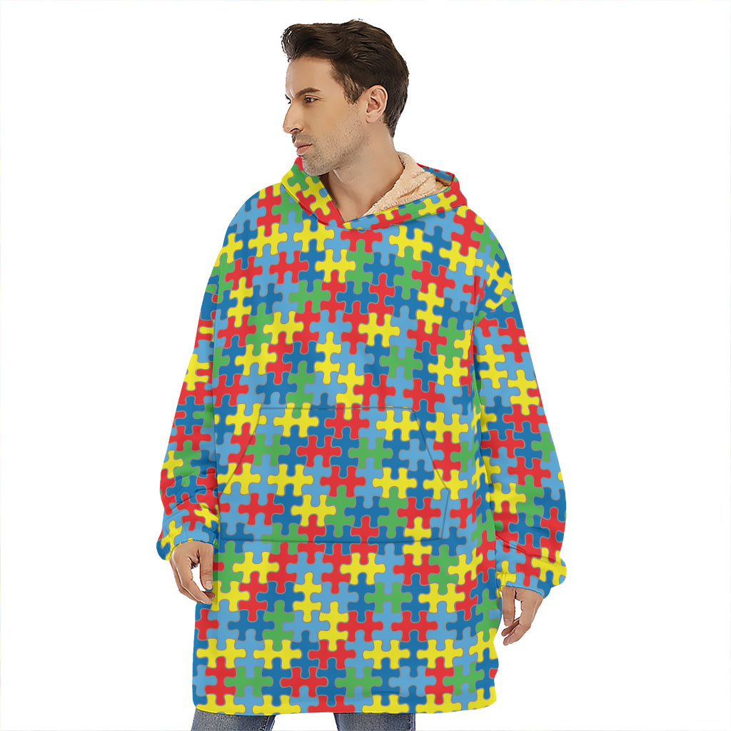 Autism Awareness Jigsaw Print Hoodie Blanket