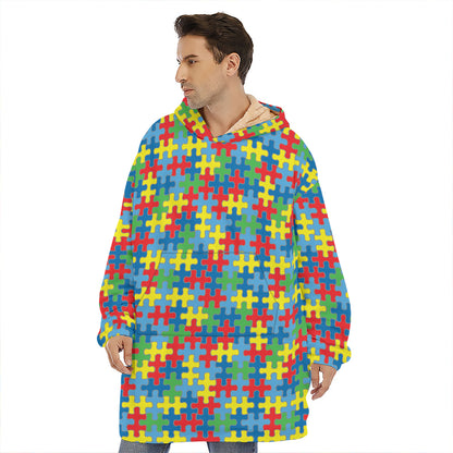 Autism Awareness Jigsaw Print Hoodie Blanket