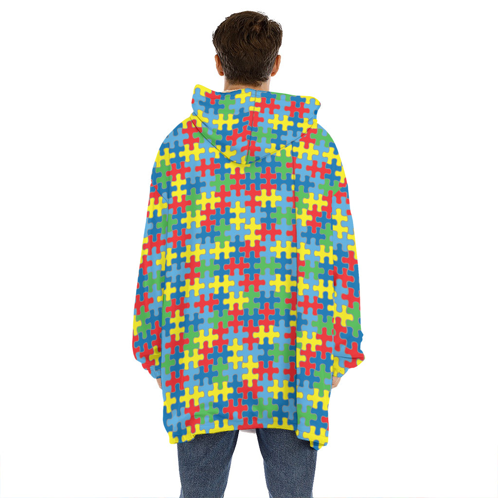 Autism Awareness Jigsaw Print Hoodie Blanket