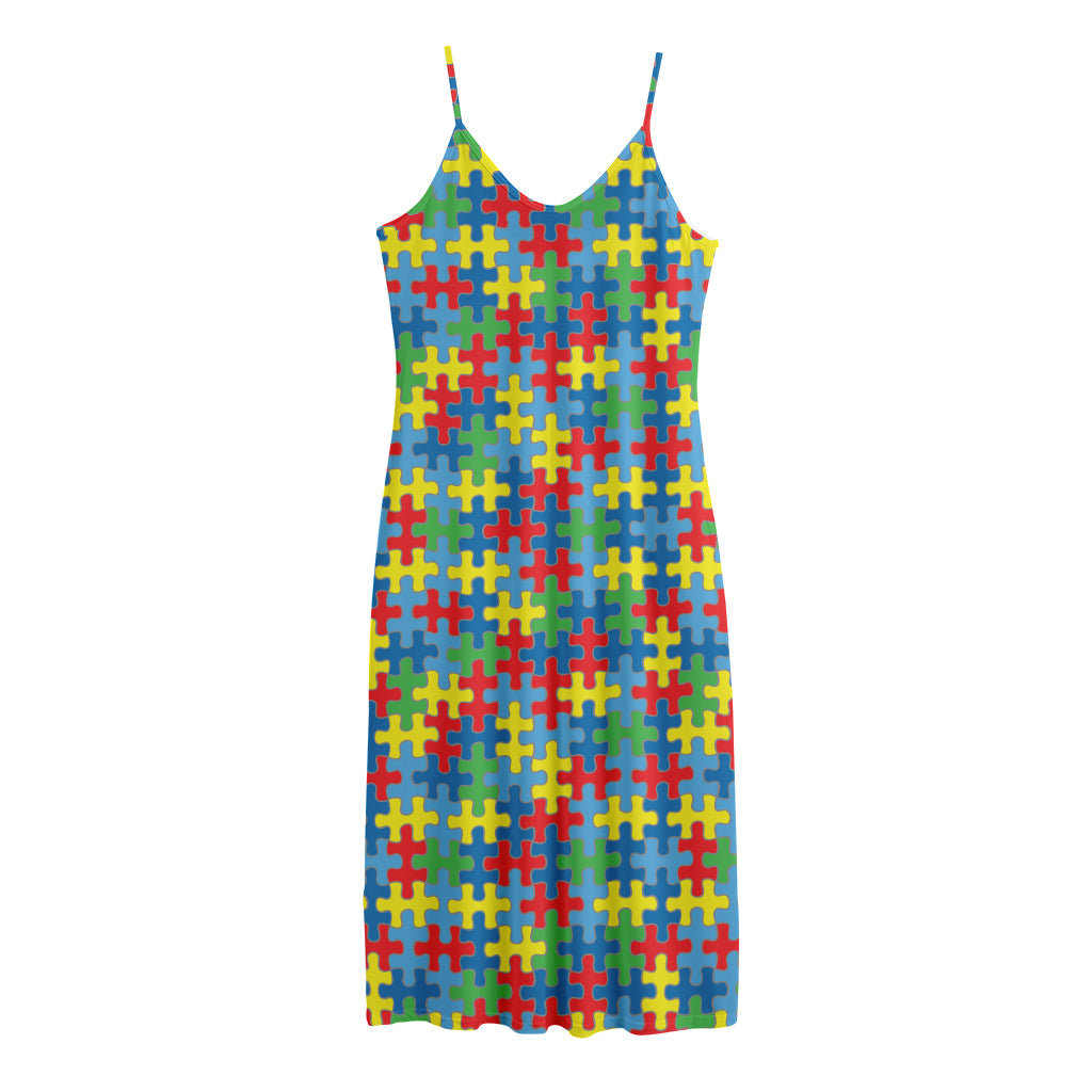 Autism Awareness Jigsaw Print Jersey Midi Cami Dress