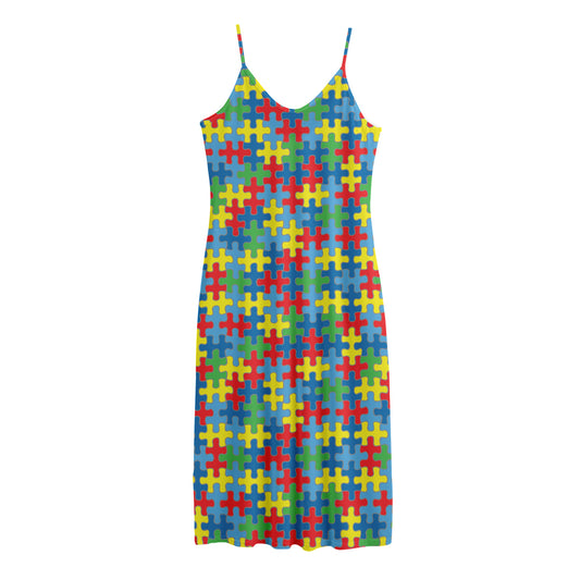 Autism Awareness Jigsaw Print Jersey Midi Cami Dress