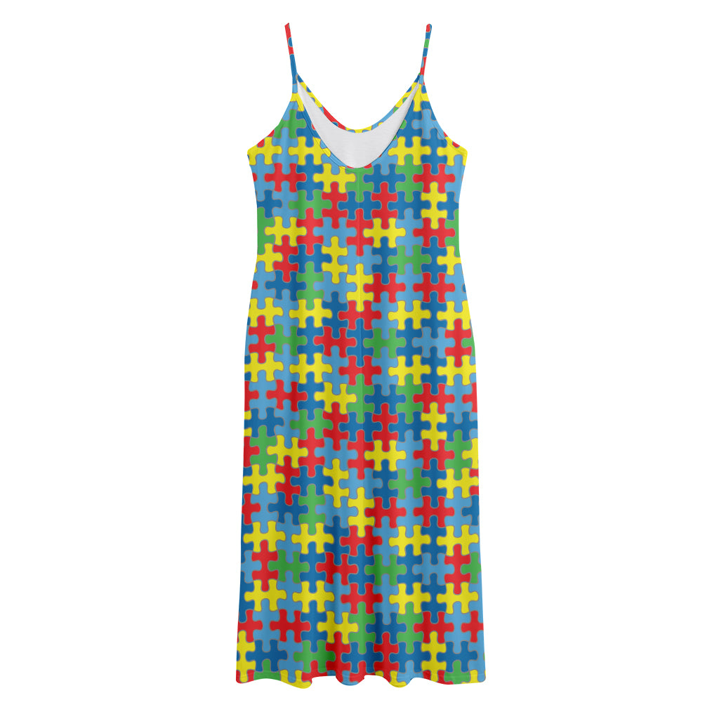 Autism Awareness Jigsaw Print Jersey Midi Cami Dress