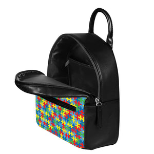 Autism Awareness Jigsaw Print Leather Backpack