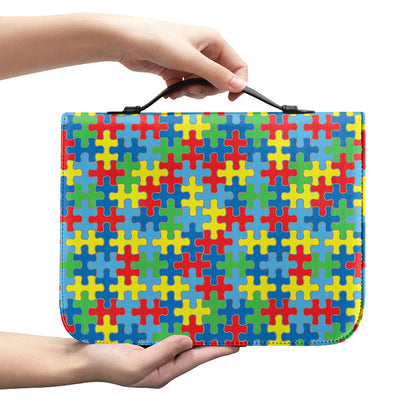 Autism Awareness Jigsaw Print Leather Bible Cover