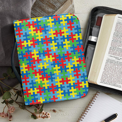 Autism Awareness Jigsaw Print Leather Bible Cover
