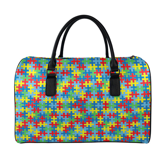 Autism Awareness Jigsaw Print Leather Duffle Bag