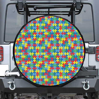Autism Awareness Jigsaw Print Leather Spare Tire Cover