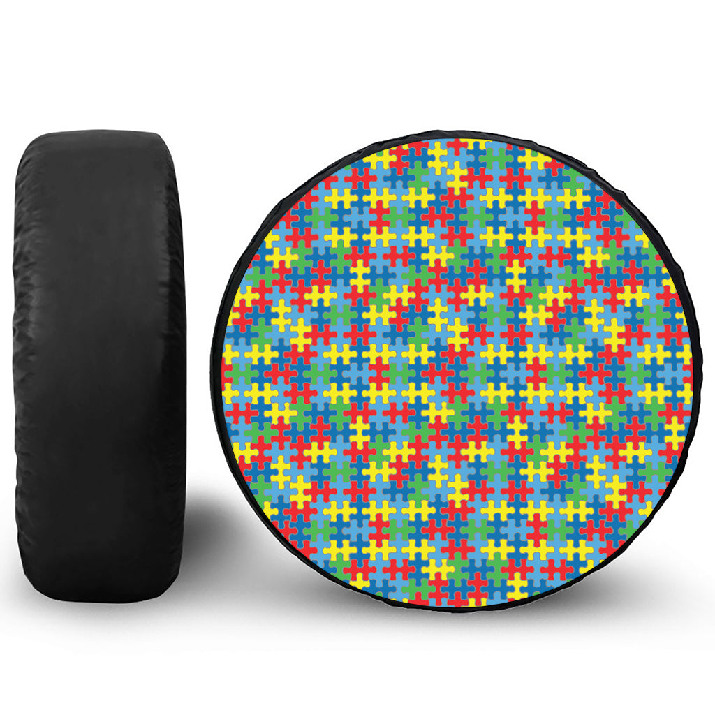 Autism Awareness Jigsaw Print Leather Spare Tire Cover