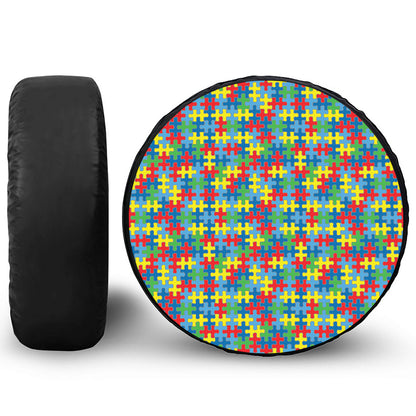Autism Awareness Jigsaw Print Leather Spare Tire Cover