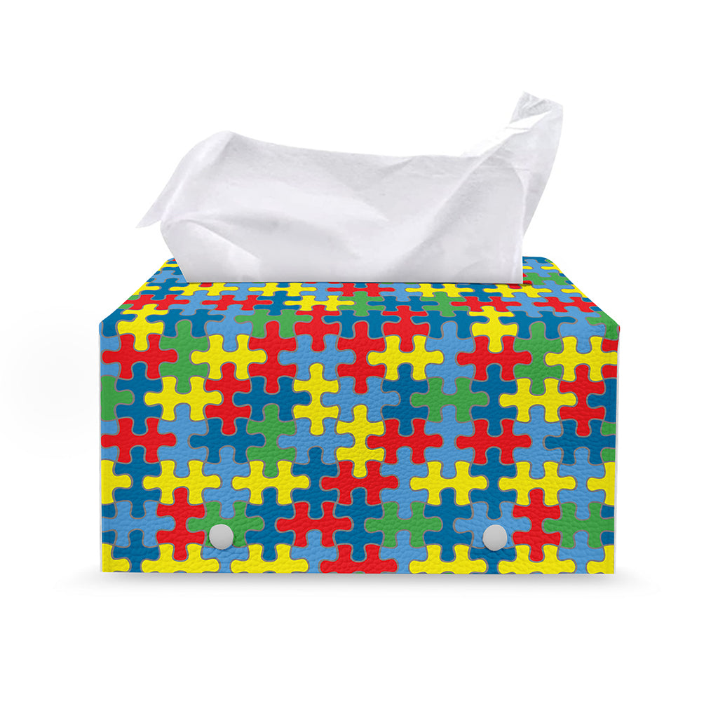 Autism Awareness Jigsaw Print Leather Tissue Box Cover