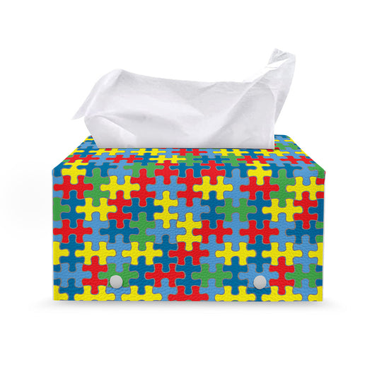 Autism Awareness Jigsaw Print Leather Tissue Box Cover