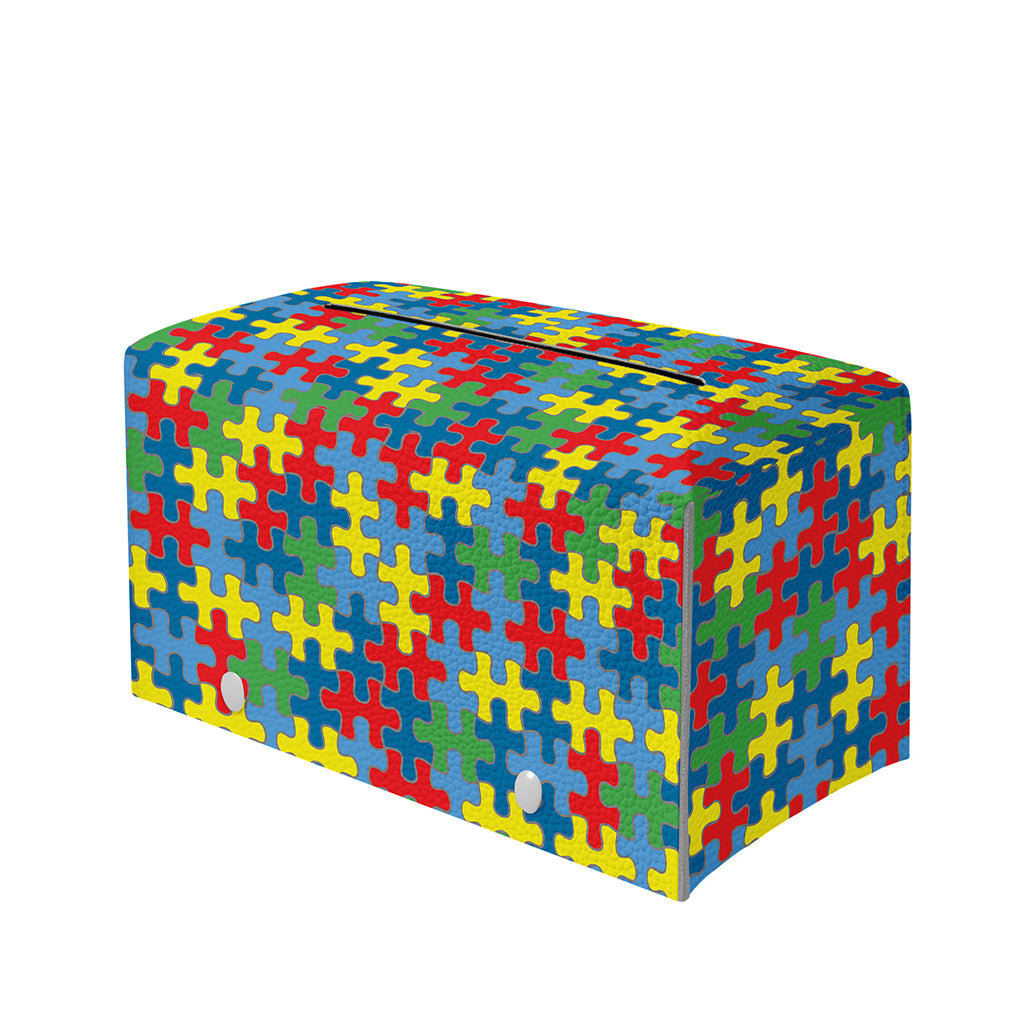 Autism Awareness Jigsaw Print Leather Tissue Box Cover