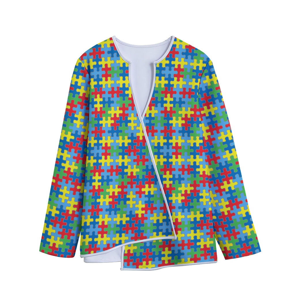 Autism Awareness Jigsaw Print Long Sleeve Short Coat