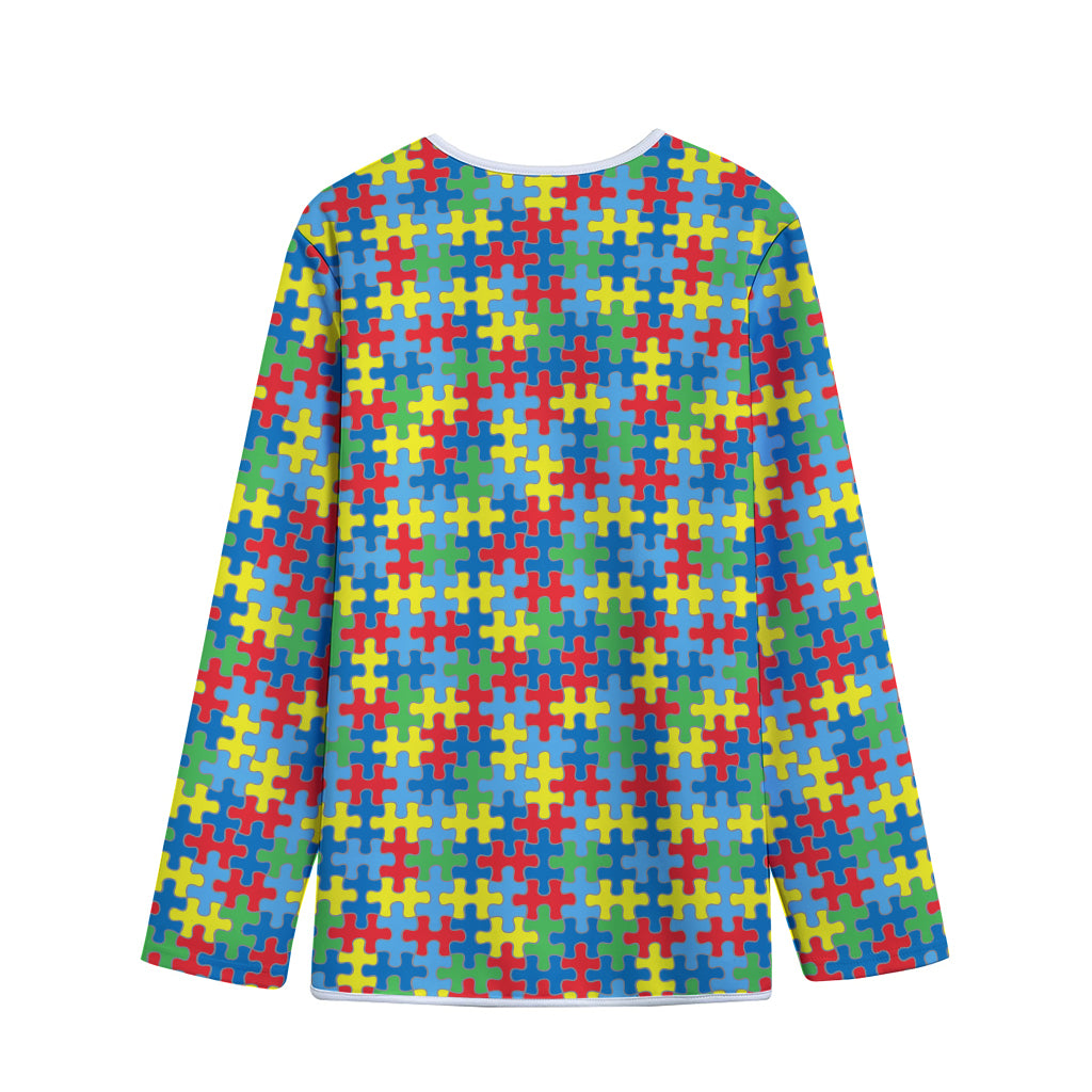 Autism Awareness Jigsaw Print Long Sleeve Short Coat