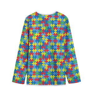 Autism Awareness Jigsaw Print Long Sleeve Short Coat