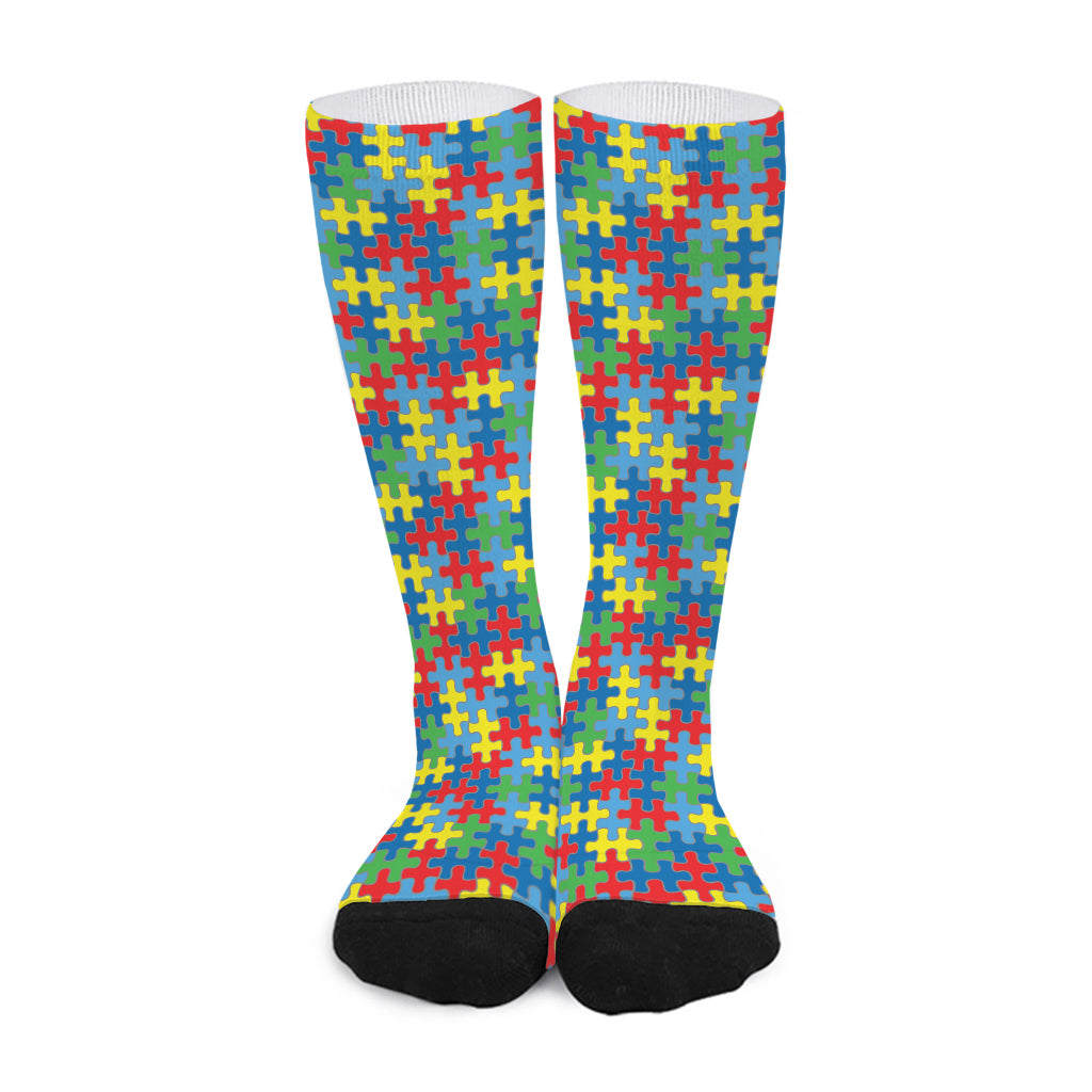 Autism Awareness Jigsaw Print Long Socks