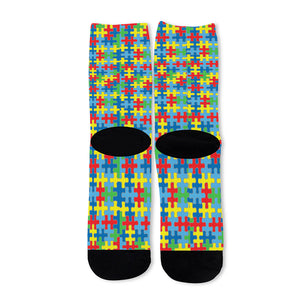 Autism Awareness Jigsaw Print Long Socks