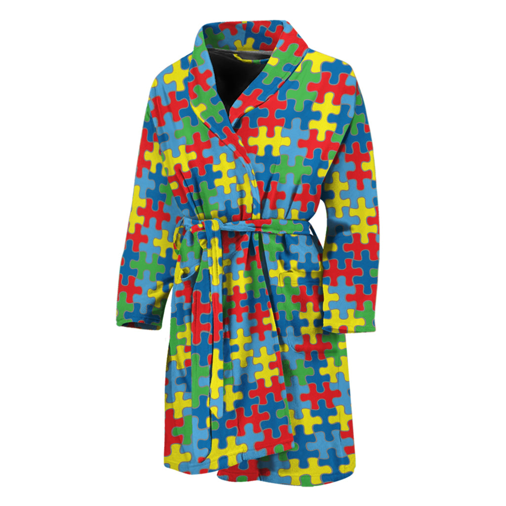 Autism Awareness Jigsaw Print Men's Bathrobe