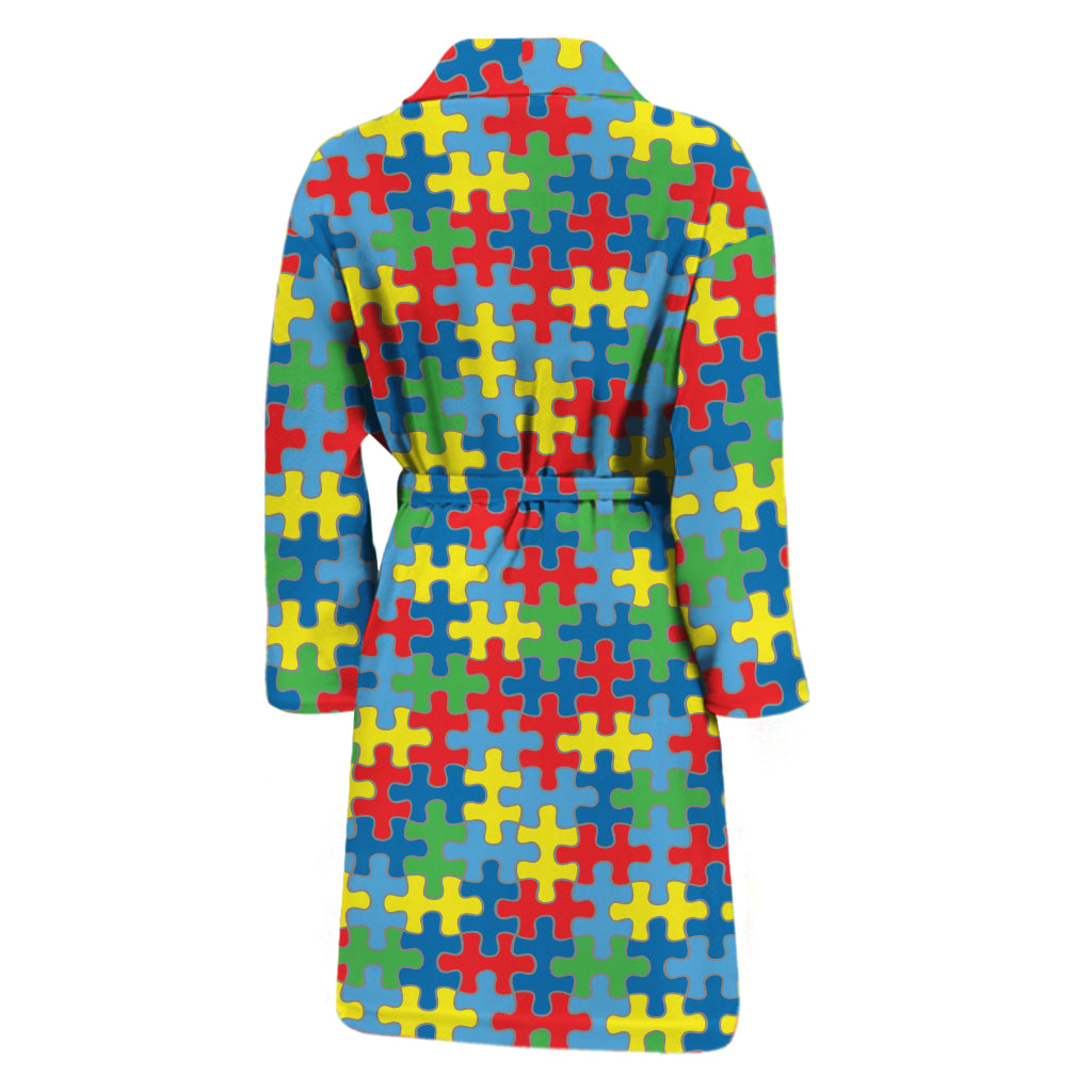 Autism Awareness Jigsaw Print Men's Bathrobe