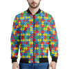 Autism Awareness Jigsaw Print Men's Bomber Jacket