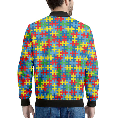 Autism Awareness Jigsaw Print Men's Bomber Jacket