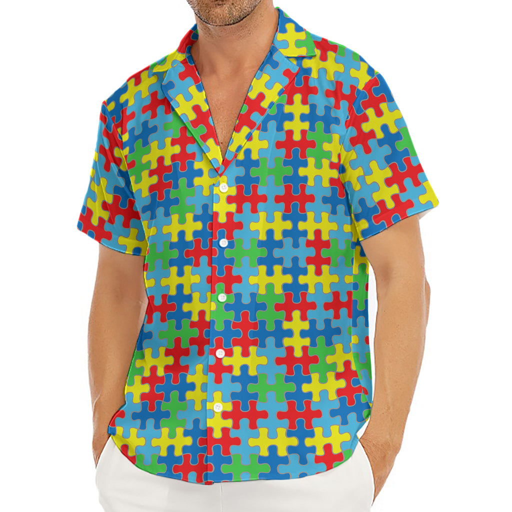 Autism Awareness Jigsaw Print Men's Deep V-Neck Shirt