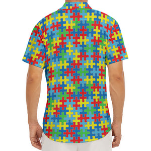 Autism Awareness Jigsaw Print Men's Deep V-Neck Shirt