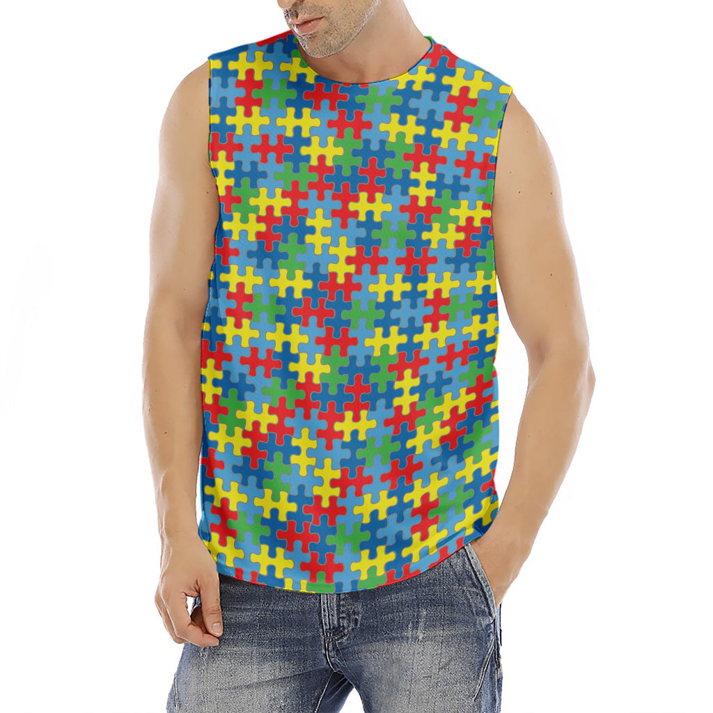 Autism Awareness Jigsaw Print Men's Fitness Tank Top