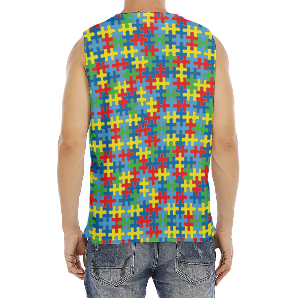 Autism Awareness Jigsaw Print Men's Fitness Tank Top