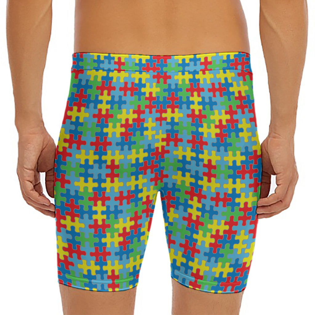 Autism Awareness Jigsaw Print Men's Long Boxer Briefs