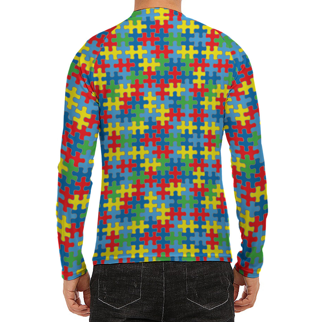 Autism Awareness Jigsaw Print Men's Long Sleeve Rash Guard